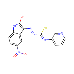 O=[N+]([O-])c1ccc2[nH]c(O)c(N=NC(S)=Nc3cccnc3)c2c1 ZINC000253978894