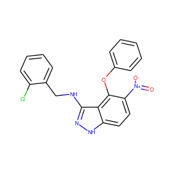 O=[N+]([O-])c1ccc2[nH]nc(NCc3ccccc3Cl)c2c1Oc1ccccc1 ZINC000028460840