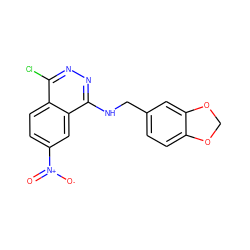 O=[N+]([O-])c1ccc2c(Cl)nnc(NCc3ccc4c(c3)OCO4)c2c1 ZINC000004199949