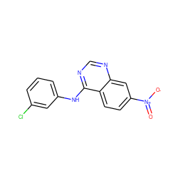 O=[N+]([O-])c1ccc2c(Nc3cccc(Cl)c3)ncnc2c1 ZINC000003815393