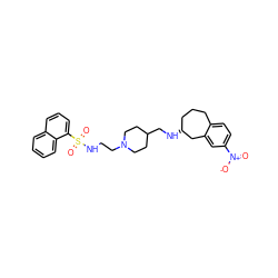 O=[N+]([O-])c1ccc2c(c1)C[C@H](NCC1CCN(CCNS(=O)(=O)c3cccc4ccccc34)CC1)CCC2 ZINC000027763706