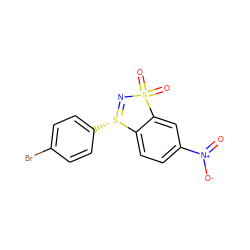 O=[N+]([O-])c1ccc2c(c1)S(=O)(=O)N=[S@]2c1ccc(Br)cc1 ZINC000045385969