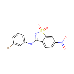 O=[N+]([O-])c1ccc2c(c1)S(=O)(=O)N=C2Nc1cccc(Br)c1 ZINC000169349246