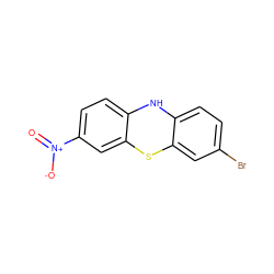 O=[N+]([O-])c1ccc2c(c1)Sc1cc(Br)ccc1N2 ZINC000084713424