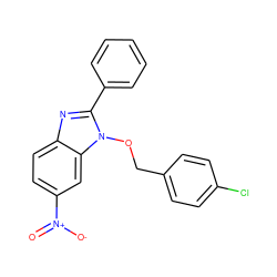 O=[N+]([O-])c1ccc2nc(-c3ccccc3)n(OCc3ccc(Cl)cc3)c2c1 ZINC000001389412