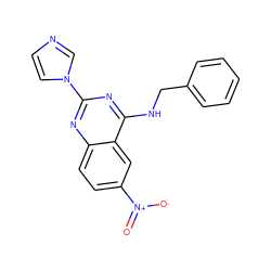 O=[N+]([O-])c1ccc2nc(-n3ccnc3)nc(NCc3ccccc3)c2c1 ZINC000013743205