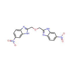 O=[N+]([O-])c1ccc2nc(COCc3nc4ccc([N+](=O)[O-])cc4[nH]3)[nH]c2c1 ZINC000071773618