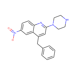 O=[N+]([O-])c1ccc2nc(N3CCNCC3)cc(Cc3ccccc3)c2c1 ZINC000013439741