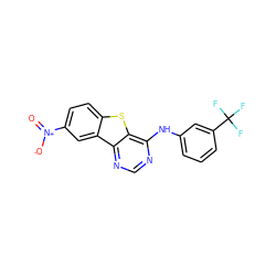 O=[N+]([O-])c1ccc2sc3c(Nc4cccc(C(F)(F)F)c4)ncnc3c2c1 ZINC000003815347