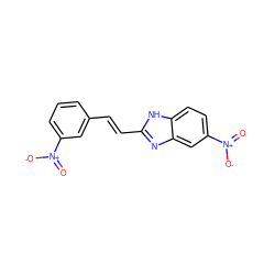 O=[N+]([O-])c1cccc(/C=C/c2nc3cc([N+](=O)[O-])ccc3[nH]2)c1 ZINC000008578093