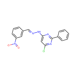 O=[N+]([O-])c1cccc(/C=N/Nc2cc(Cl)nc(-c3ccccc3)n2)c1 ZINC000004713157