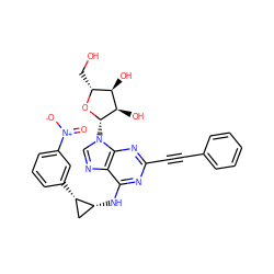 O=[N+]([O-])c1cccc([C@H]2C[C@H]2Nc2nc(C#Cc3ccccc3)nc3c2ncn3[C@@H]2O[C@H](CO)[C@@H](O)[C@H]2O)c1 ZINC000299839745