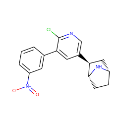 O=[N+]([O-])c1cccc(-c2cc([C@H]3C[C@@H]4CC[C@H]3N4)cnc2Cl)c1 ZINC000049784023