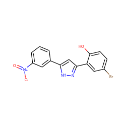 O=[N+]([O-])c1cccc(-c2cc(-c3cc(Br)ccc3O)n[nH]2)c1 ZINC000095351715