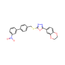 O=[N+]([O-])c1cccc(-c2ccc(CSc3nnc(-c4ccc5c(c4)OCCO5)o3)cc2)c1 ZINC000096271047