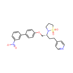 O=[N+]([O-])c1cccc(-c2ccc(OC[C@@H](CCc3ccncc3)N3CCCS3(=O)=O)cc2)c1 ZINC000013587492