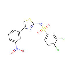 O=[N+]([O-])c1cccc(-c2csc(NS(=O)(=O)c3ccc(Cl)c(Cl)c3)n2)c1 ZINC000013776373