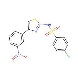 O=[N+]([O-])c1cccc(-c2csc(NS(=O)(=O)c3ccc(Cl)cc3)n2)c1 ZINC000013776374