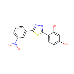 O=[N+]([O-])c1cccc(-c2nnc(-c3ccc(O)cc3O)s2)c1 ZINC000095588861