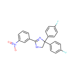 O=[N+]([O-])c1cccc(C2=NC(c3ccc(F)cc3)(c3ccc(F)cc3)CN2)c1 ZINC000038465058