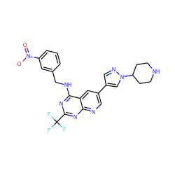 O=[N+]([O-])c1cccc(CNc2nc(C(F)(F)F)nc3ncc(-c4cnn(C5CCNCC5)c4)cc23)c1 ZINC000095562026