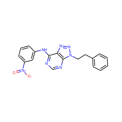 O=[N+]([O-])c1cccc(Nc2ncnc3c2nnn3CCc2ccccc2)c1 ZINC000013778522