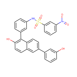 O=[N+]([O-])c1cccc(S(=O)(=O)Nc2cccc(-c3c(O)ccc4cc(-c5cccc(O)c5)ccc34)c2)c1 ZINC000084653933