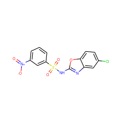 O=[N+]([O-])c1cccc(S(=O)(=O)Nc2nc3cc(Cl)ccc3o2)c1 ZINC000036241912