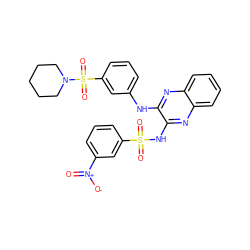 O=[N+]([O-])c1cccc(S(=O)(=O)Nc2nc3ccccc3nc2Nc2cccc(S(=O)(=O)N3CCCCC3)c2)c1 ZINC000008685628