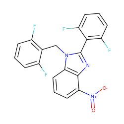 O=[N+]([O-])c1cccc2c1nc(-c1c(F)cccc1F)n2Cc1c(F)cccc1F ZINC000013518670