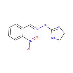 O=[N+]([O-])c1ccccc1/C=N/NC1=NCCN1 ZINC000000477435