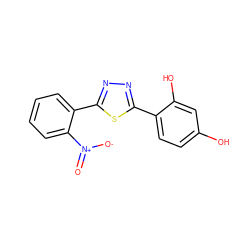 O=[N+]([O-])c1ccccc1-c1nnc(-c2ccc(O)cc2O)s1 ZINC000095589354