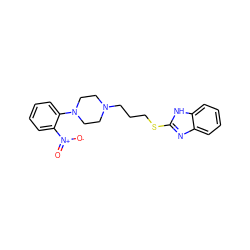 O=[N+]([O-])c1ccccc1N1CCN(CCCSc2nc3ccccc3[nH]2)CC1 ZINC000040915956