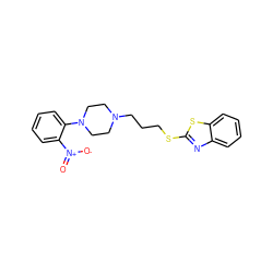 O=[N+]([O-])c1ccccc1N1CCN(CCCSc2nc3ccccc3s2)CC1 ZINC000040918080