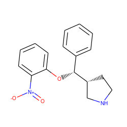 O=[N+]([O-])c1ccccc1O[C@H](c1ccccc1)[C@@H]1CCNC1 ZINC000095592496
