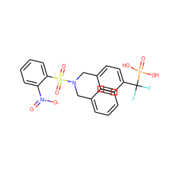 O=[N+]([O-])c1ccccc1S(=O)(=O)N(Cc1ccccc1)Cc1ccc(C(F)(F)P(=O)(O)O)cc1 ZINC000028528884