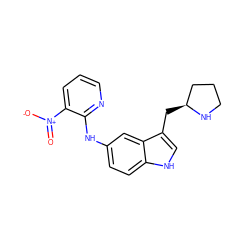 O=[N+]([O-])c1cccnc1Nc1ccc2[nH]cc(C[C@H]3CCCN3)c2c1 ZINC000003793344