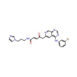 O=C(/C=C/C(=O)NCCCn1ccnc1)Cc1cc2c(Nc3cccc(Br)c3)ncnc2cn1 ZINC000040861886