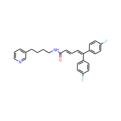 O=C(/C=C/C=C(c1ccc(F)cc1)c1ccc(F)cc1)NCCCCc1cccnc1 ZINC000029488050