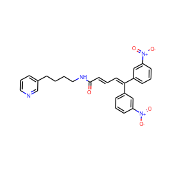 O=C(/C=C/C=C(c1cccc([N+](=O)[O-])c1)c1cccc([N+](=O)[O-])c1)NCCCCc1cccnc1 ZINC000029484820