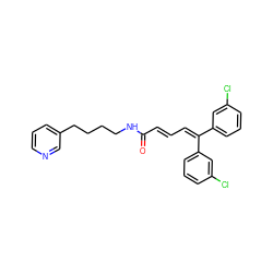 O=C(/C=C/C=C(c1cccc(Cl)c1)c1cccc(Cl)c1)NCCCCc1cccnc1 ZINC000029487448