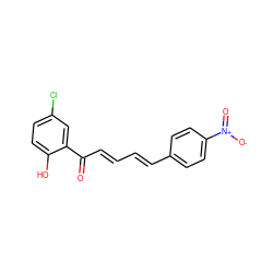 O=C(/C=C/C=C/c1ccc([N+](=O)[O-])cc1)c1cc(Cl)ccc1O ZINC000038541604