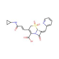 O=C(/C=C/C1=C(C(=O)O)N2C(=O)/C(=C/c3ccccn3)[C@H]2S(=O)(=O)C1)NC1CC1 ZINC000013442963