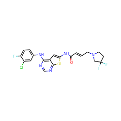 O=C(/C=C/CN1CCC(F)(F)C1)Nc1cc2c(Nc3ccc(F)c(Cl)c3)ncnc2s1 ZINC000169311835