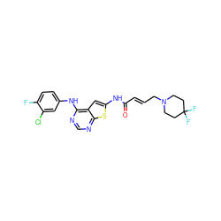 O=C(/C=C/CN1CCC(F)(F)CC1)Nc1cc2c(Nc3ccc(F)c(Cl)c3)ncnc2s1 ZINC000169311842