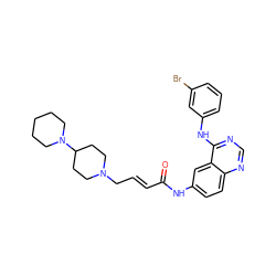 O=C(/C=C/CN1CCC(N2CCCCC2)CC1)Nc1ccc2ncnc(Nc3cccc(Br)c3)c2c1 ZINC000014944653