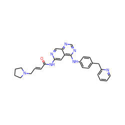 O=C(/C=C/CN1CCCC1)Nc1cc2c(Nc3ccc(Cc4ccccn4)cc3)ncnc2cn1 ZINC001772643577