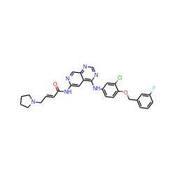 O=C(/C=C/CN1CCCC1)Nc1cc2c(Nc3ccc(OCc4cccc(F)c4)c(Cl)c3)ncnc2cn1 ZINC001772593536