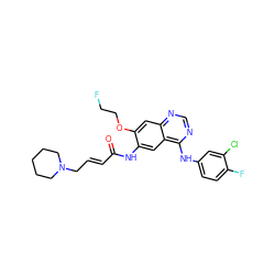 O=C(/C=C/CN1CCCCC1)Nc1cc2c(Nc3ccc(F)c(Cl)c3)ncnc2cc1OCCF ZINC000035873690