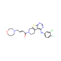 O=C(/C=C/CN1CCCOCC1)N1CCc2c(sc3ncnc(Nc4ccc(F)c(Cl)c4)c23)C1 ZINC000043203717